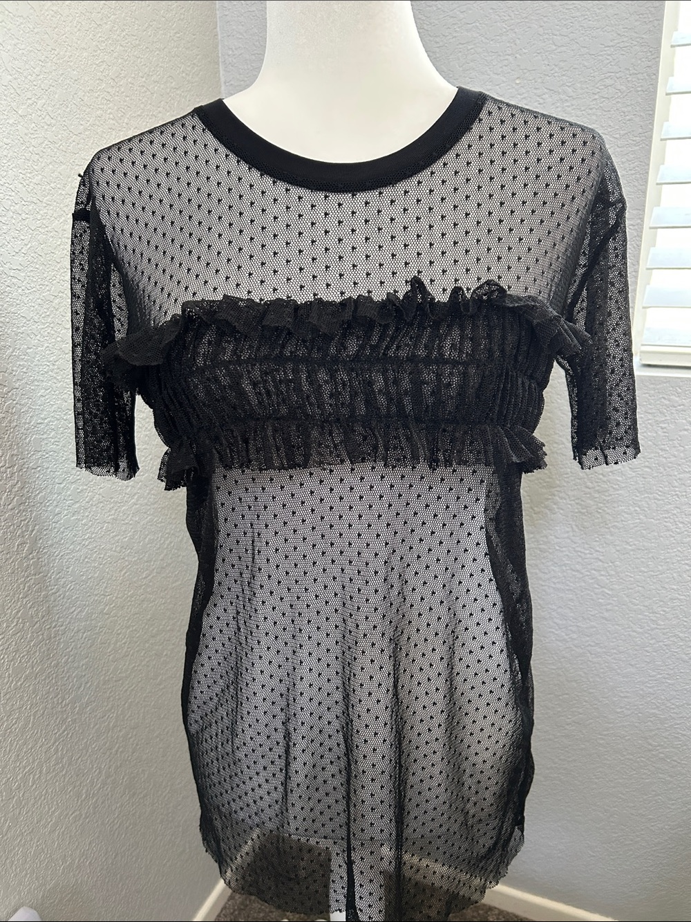 Topshop Black Sheer Ruffle Mesh Blouse